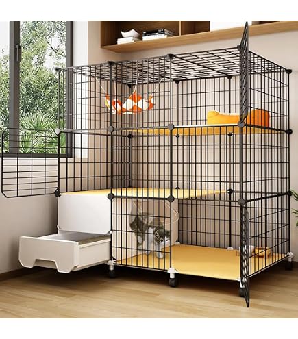 Amazon.co.jp: Hueyaus ゲージ 猫用トイレ付きケージ、3段運動